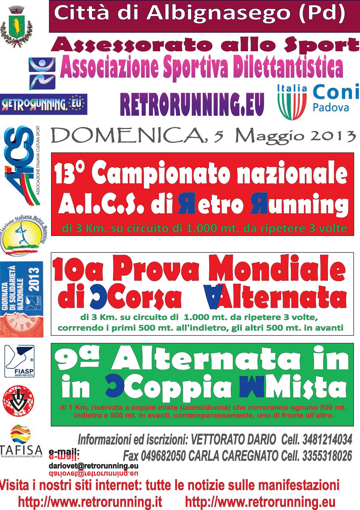 Albignasego anticipa al 5 Maggio il Campionato Italiano di retrorunning